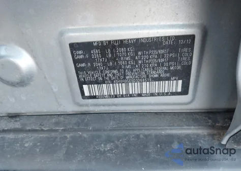 2013 Subaru Outback 2.5I Premium из США, поврежденный, VIN 4S4BRBGC5D3268519